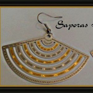 Gold & Silver Tone Dangle Fan Design Earrings